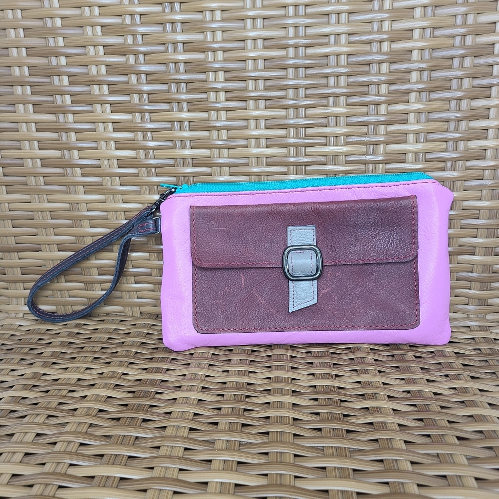 Lulu Wristlet by Lolafalk Leather Clutch Bag with Strap Leather Purple Pink